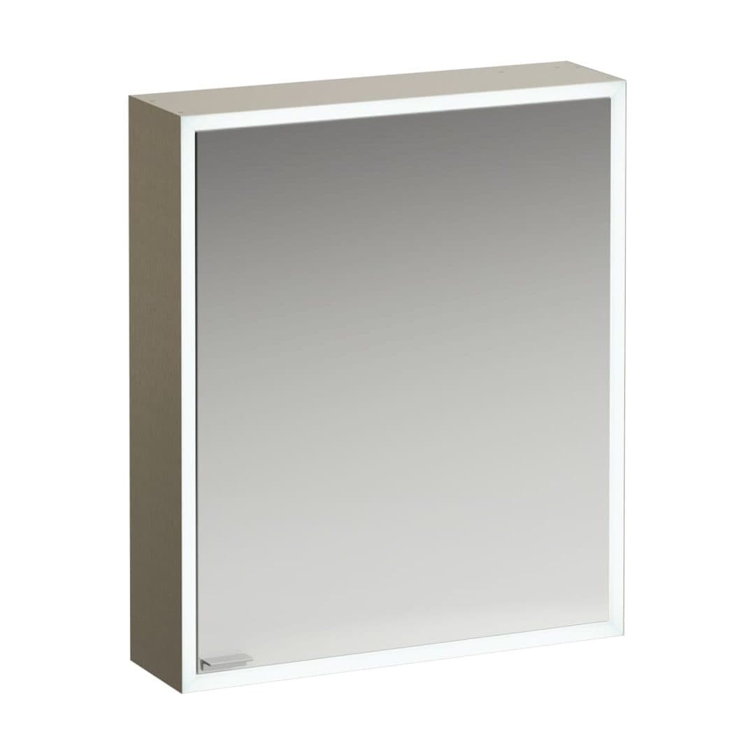 Laufen ILON – Καθρέπτης Μπάνιου – 600 mm, 1 πόρτα δεξιά, LED, πρίζα, USB – Stainless steel brushed (H4033829259281)