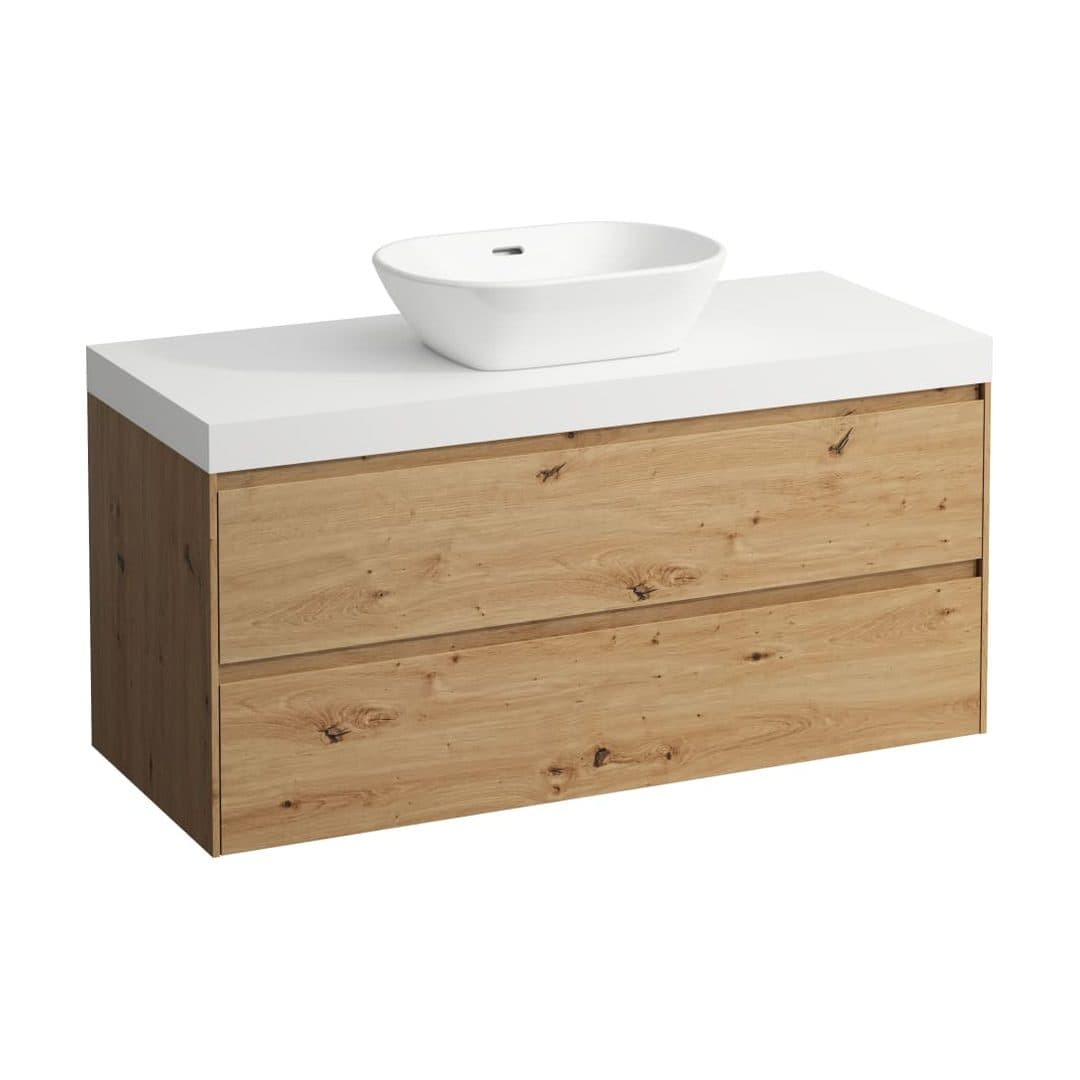 Laufen LANI – Έπιπλο Νιπτήρα – 1185 mm, 2 συρτάρια, πάγκος White Matt, κεντρικό άνοιγμα – Wild oak (H4045711122671)