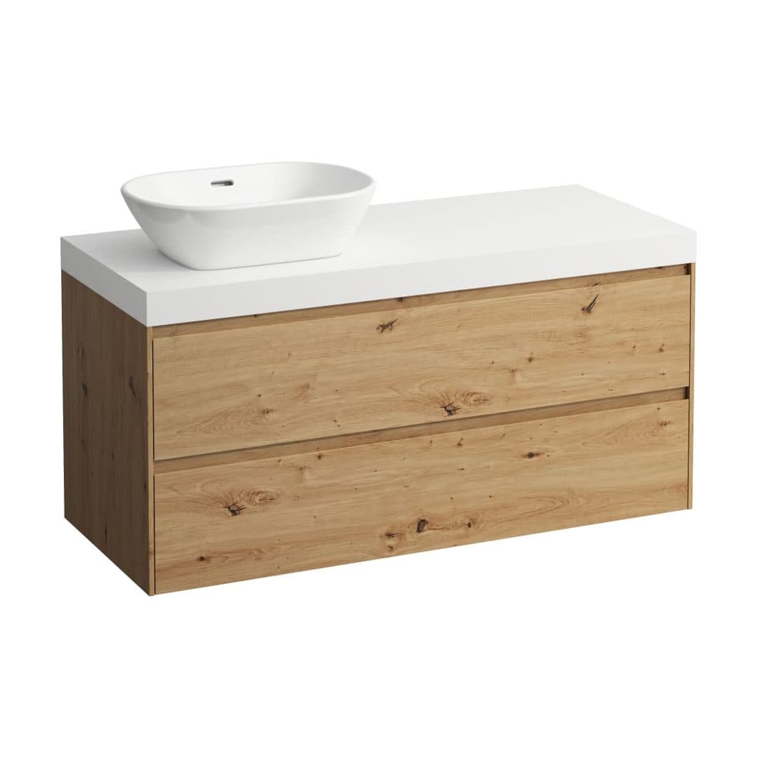 Laufen LANI – Έπιπλο Νιπτήρα – 1185 mm, 2 συρτάρια, πάγκος White Matt, άνοιγμα αριστερά – Wild oak (H4045721122671)
