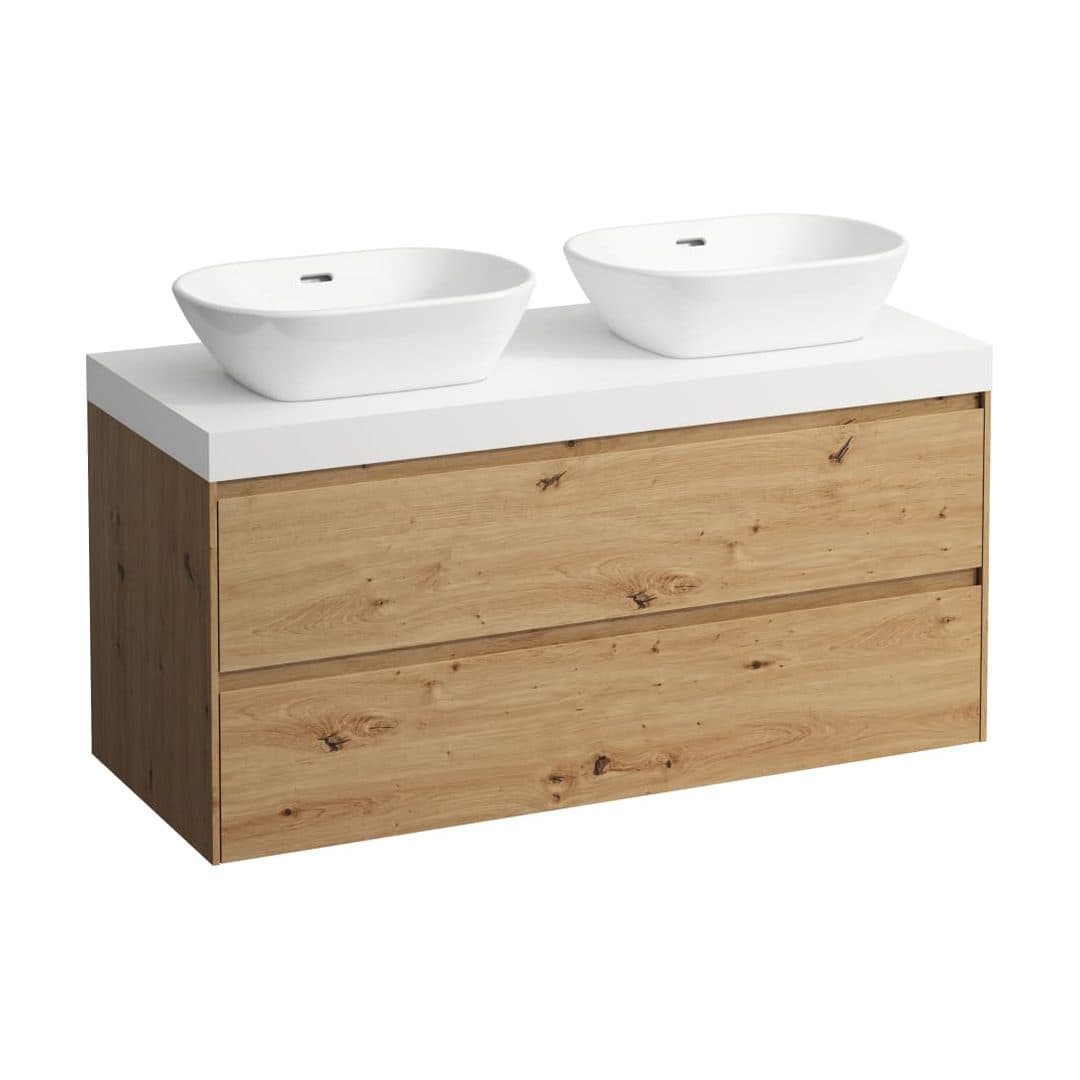 Laufen LANI – Έπιπλο Νιπτήρα – 1185 mm, 2 συρτάρια, πάγκος White Matt, ανοίγματα αριστερά & δεξιά – Wild oak (H4045741122671)