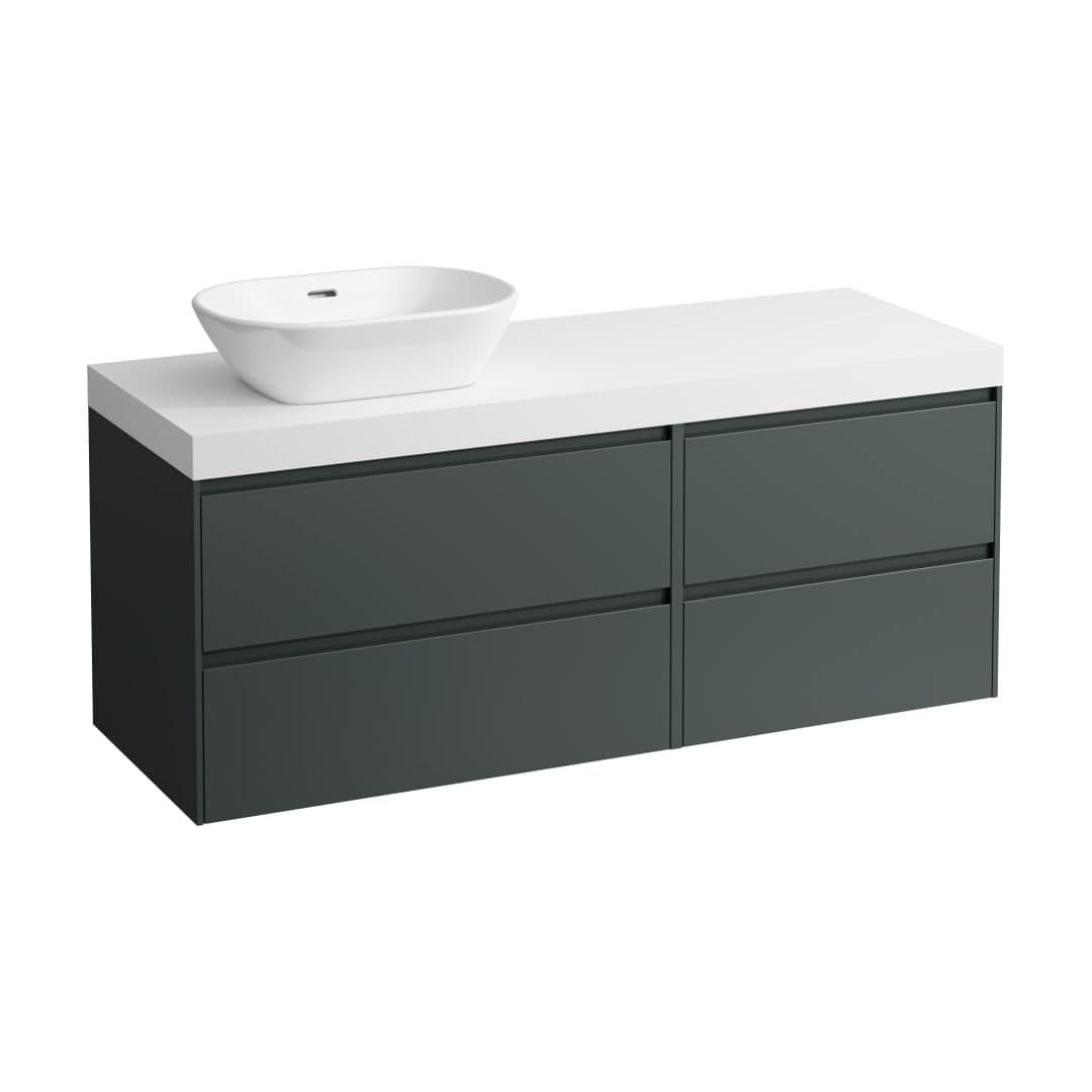 Laufen LANI – Έπιπλο Νιπτήρα – 1370 mm, 4 συρτάρια, πάγκος White Matt, 800 αριστερά + 600 δεξιά, άνοιγμα αριστερά – Traffic Grey (H4045821122661)