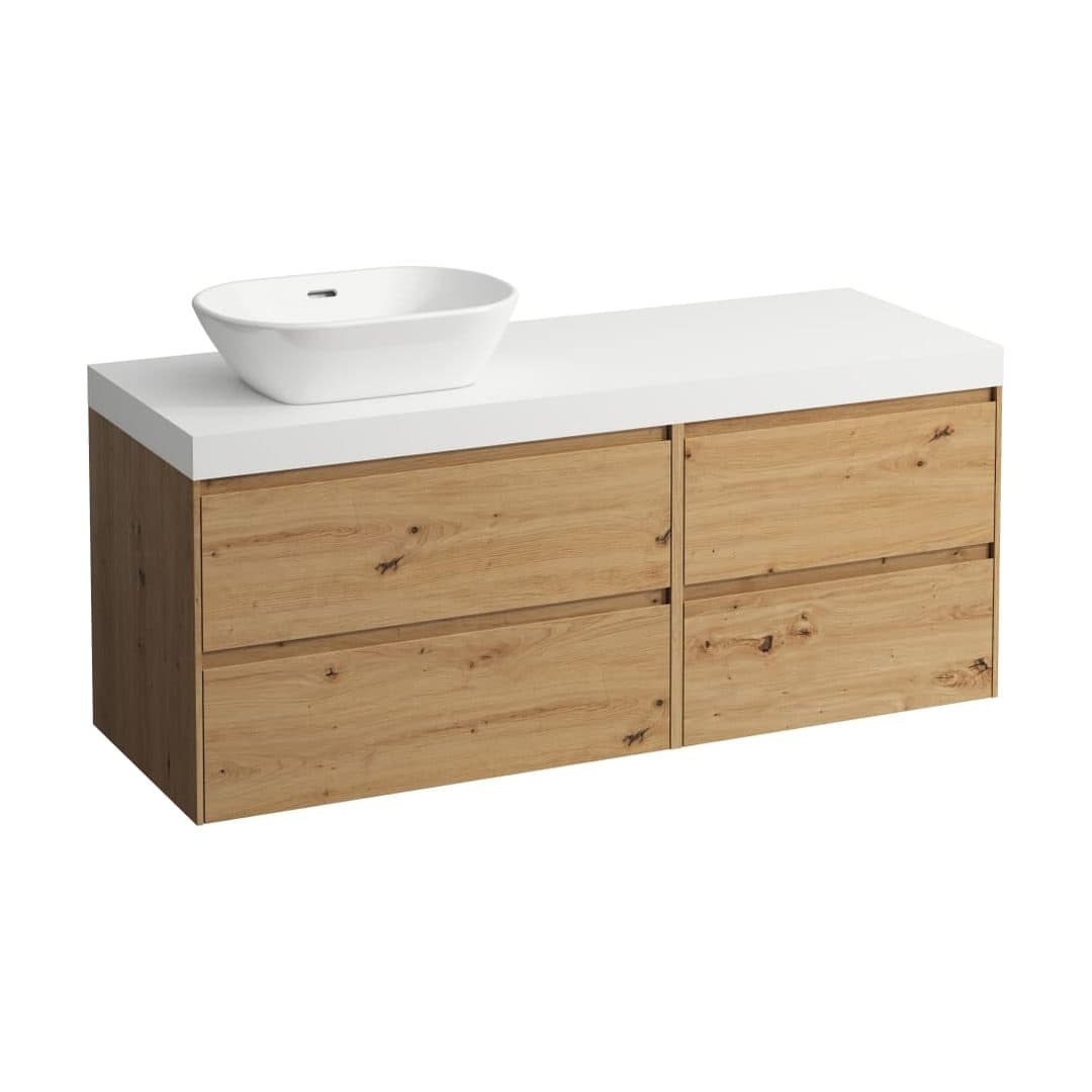 Laufen LANI – Έπιπλο Νιπτήρα – 1370 mm, 4 συρτάρια, πάγκος White Matt, 800 αριστερά + 600 δεξιά, άνοιγμα αριστερά – Wild oak (H4045821122671)
