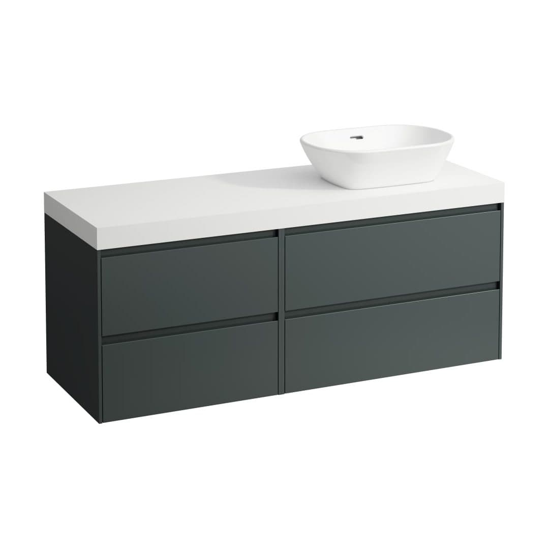 Laufen LANI – Έπιπλο Νιπτήρα – 1370 mm, 4 συρτάρια, πάγκος White Matt, 800 δεξιά + 600 αριστερά, άνοιγμα δεξιά – Traffic Grey (H4045831122661)