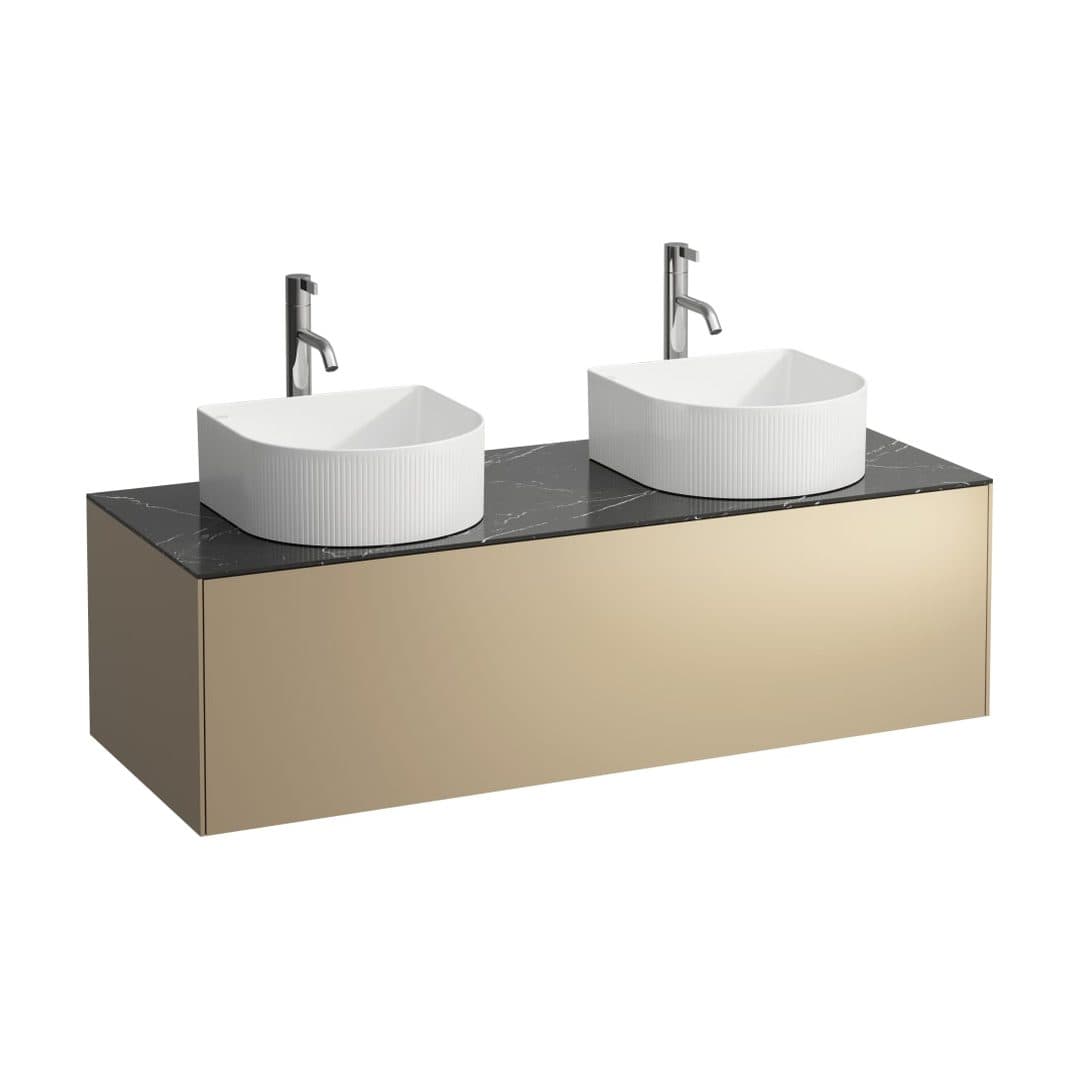 Laufen SONAR – Έπιπλο Νιπτήρα – 1175 mm, 1 συρτάρι, ανοίγματα αριστερά & δεξιά, με οπή μπαταρίας – Gold & Nero Marquina (H4054280341401)