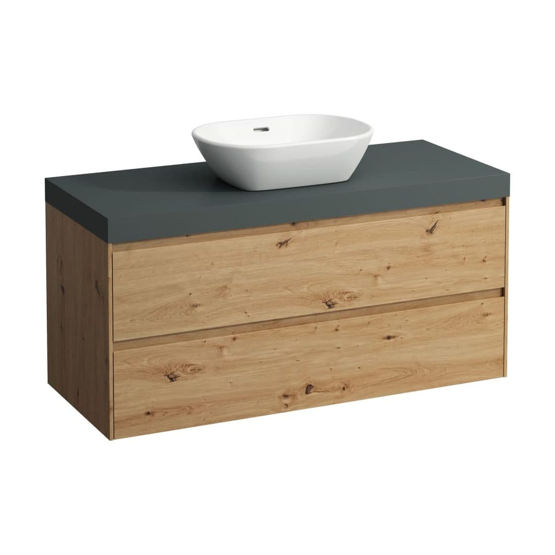 Laufen LANI – Έπιπλο Νιπτήρα – 1185 mm, 2 συρτάρια, πάγκος Traffic Grey, κεντρικό άνοιγμα – Wild oak (H4055711122671)