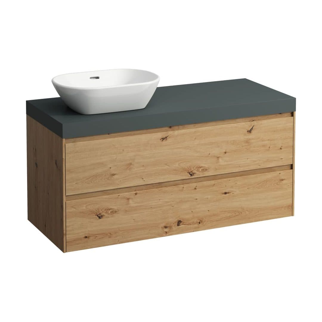 Laufen LANI – Έπιπλο Νιπτήρα – 1185 mm, 2 συρτάρια, πάγκος Traffic Grey, άνοιγμα αριστερά – Wild oak (H4055721122671)