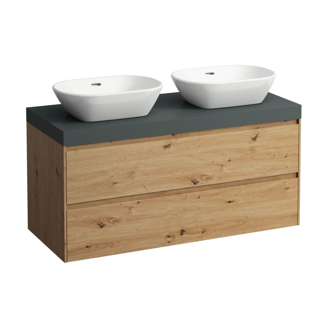 Laufen LANI – Έπιπλο Νιπτήρα – 1185 mm, 2 συρτάρια, πάγκος Traffic Grey, ανοίγματα αριστερά & δεξιά – Wild oak (H4055741122671)