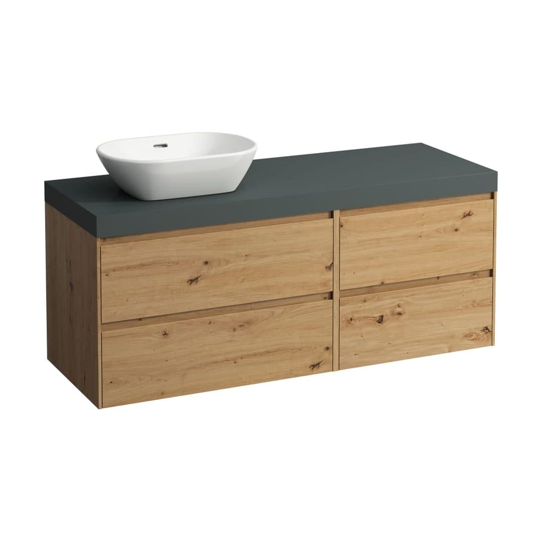 Laufen LANI – Έπιπλο Νιπτήρα – 1370 mm, 4 συρτάρια, πάγκος Traffic Grey, 800 αριστερά + 600 δεξιά, άνοιγμα αριστερά – Wild oak (H4055821122671)
