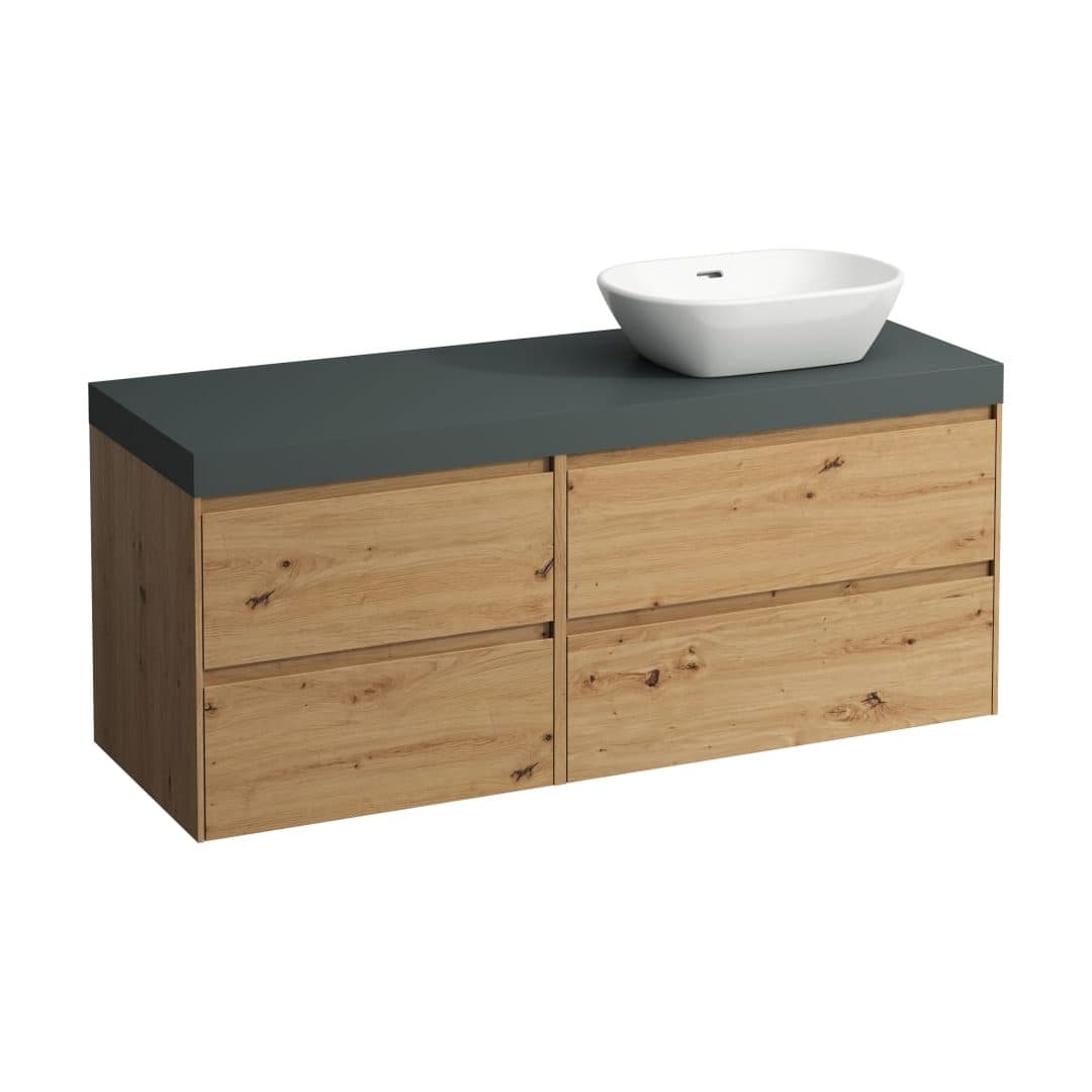 Laufen LANI – Έπιπλο Νιπτήρα – 1370 mm, 4 συρτάρια, πάγκος Traffic Grey, 800 δεξιά + 600 αριστερά, άνοιγμα δεξιά – Wild oak (H4055831122671)