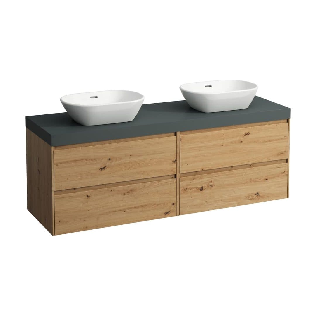Laufen LANI – Έπιπλο Νιπτήρα – 1570 mm, 4 συρτάρια, πάγκος Traffic Grey, ανοίγματα αριστερά & δεξιά – Wild oak (H4055941122671)