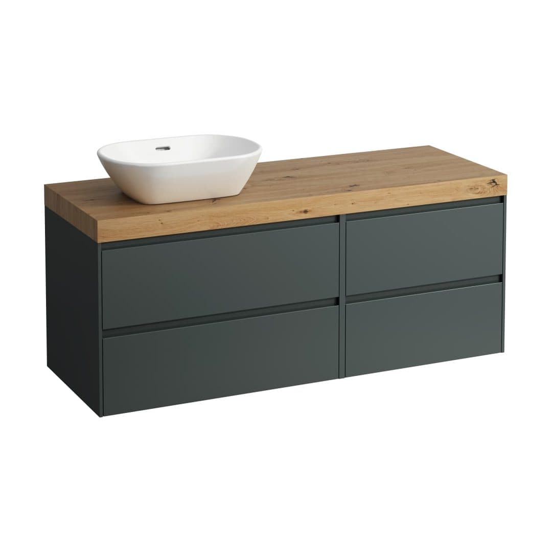 Laufen LANI – Έπιπλο Νιπτήρα – 1370 mm, 4 συρτάρια, πάγκος Wild oak, 800 αριστερά + 600 δεξιά, άνοιγμα αριστερά – Traffic Grey (H4065821122661)