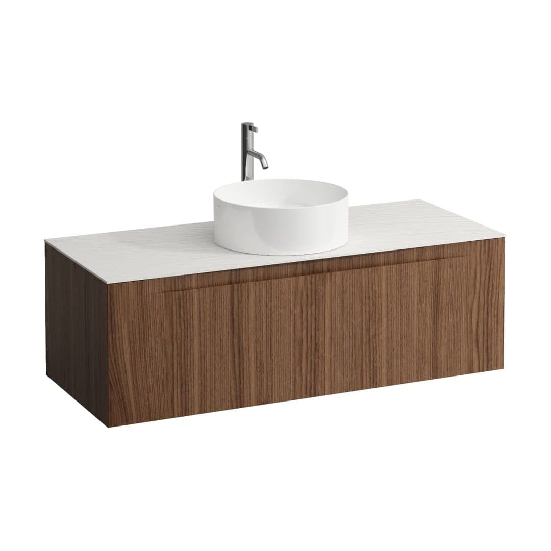 Laufen ARUN – Έπιπλο Νιπτήρα – 1205 mm, 1 συρτάρι, πάγκος Ardesia Bianca, κεντρικό άνοιγμα, με οπή μπαταρίας – Noce canaletto - Real wood veneer (H4141251516301)