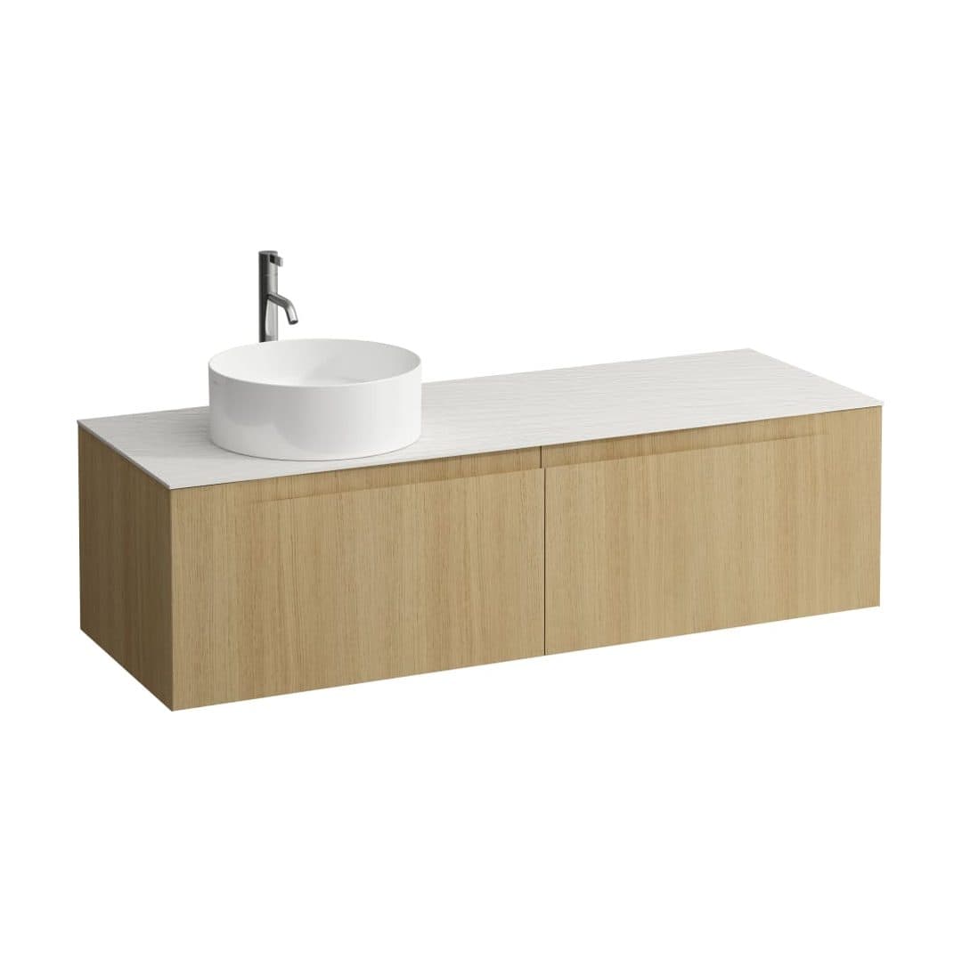 Laufen ARUN – Έπιπλο Νιπτήρα – 1405 mm, 2 συρτάρια, πάγκος Ardesia Bianca, άνοιγμα αριστερά, με οπή μπαταρίας – Light oak (H4141361512501)