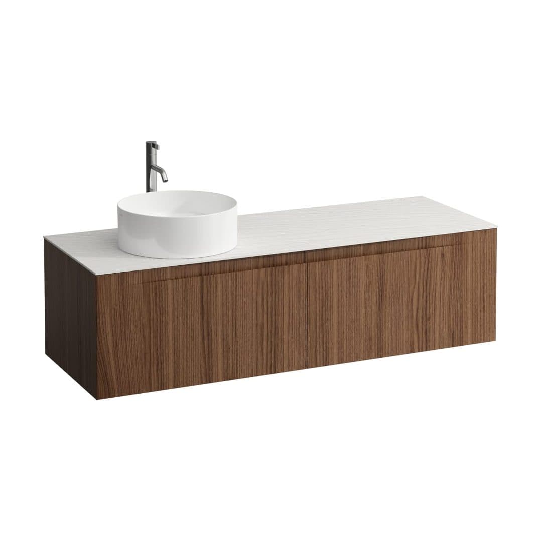 Laufen ARUN – Έπιπλο Νιπτήρα – 1405 mm, 2 συρτάρια, πάγκος Ardesia Bianca, άνοιγμα αριστερά, με οπή μπαταρίας – Noce canaletto - Real wood veneer (H4141361516301)