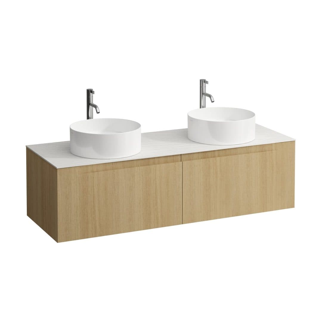 Laufen ARUN – Έπιπλο Νιπτήρα – 1405 mm, 2 συρτάρια, πάγκος Ardesia Bianca, ανοίγματα αριστερά & δεξιά, με οπή μπαταρίας – Light oak (H4141391512501)
