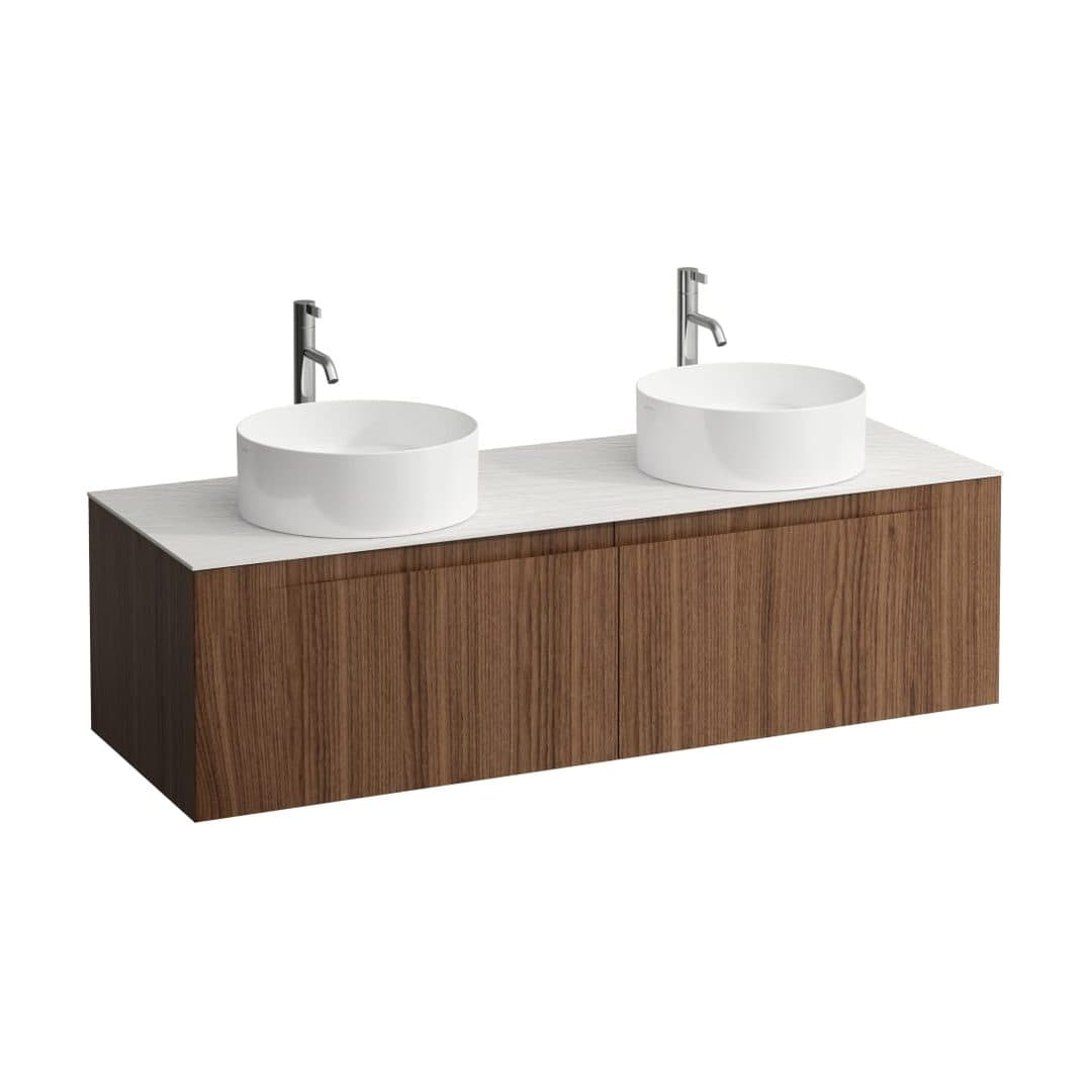 Laufen ARUN – Έπιπλο Νιπτήρα – 1405 mm, 2 συρτάρια, πάγκος Ardesia Bianca, ανοίγματα αριστερά & δεξιά, με οπή μπαταρίας – Noce canaletto - Real wood veneer (H4141391516301)