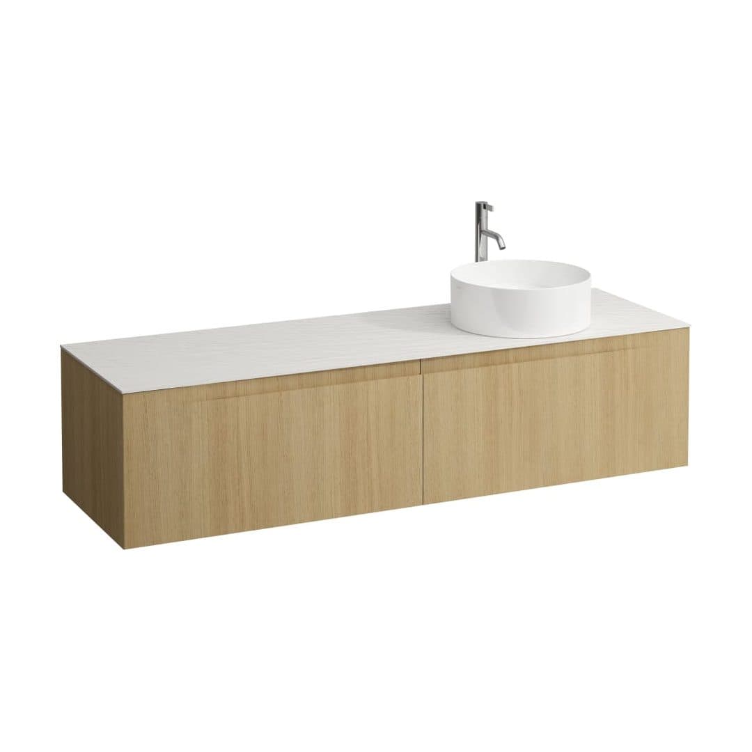 Laufen ARUN – Έπιπλο Νιπτήρα – 1605 mm, 2 συρτάρια, πάγκος Ardesia Bianca, άνοιγμα δεξιά, με οπή μπαταρίας – Light oak (H4141471512501)