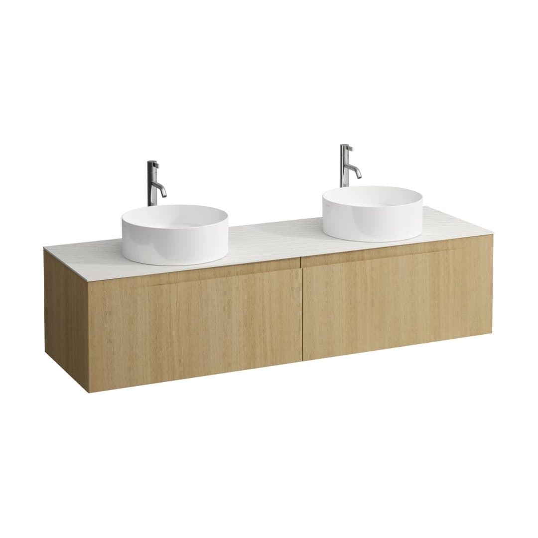 Laufen ARUN – Έπιπλο Νιπτήρα – 1605 mm, 2 συρτάρια, πάγκος Ardesia Bianca, ανοίγματα αριστερά & δεξιά, με οπή μπαταρίας – Light oak (H4141491512501)