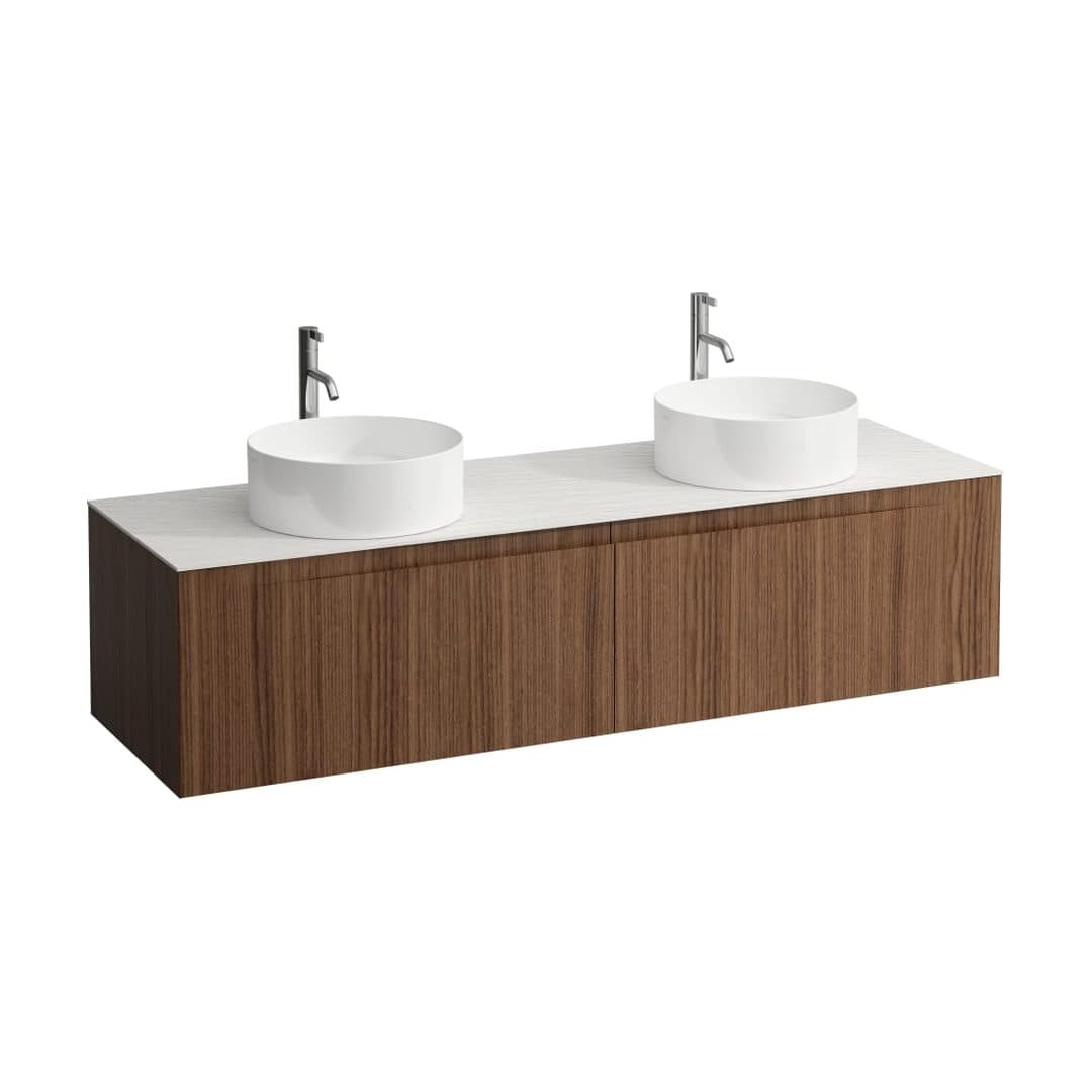 Laufen ARUN – Έπιπλο Νιπτήρα – 1605 mm, 2 συρτάρια, πάγκος Ardesia Bianca, ανοίγματα αριστερά & δεξιά, με οπή μπαταρίας – Noce canaletto - Real wood veneer (H4141491516301)