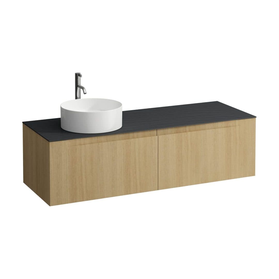Laufen ARUN – Έπιπλο Νιπτήρα – 1405 mm, 2 συρτάρια, πάγκος Ardesia Nera, άνοιγμα αριστερά, με οπή μπαταρίας – Light oak (H4151361512501)