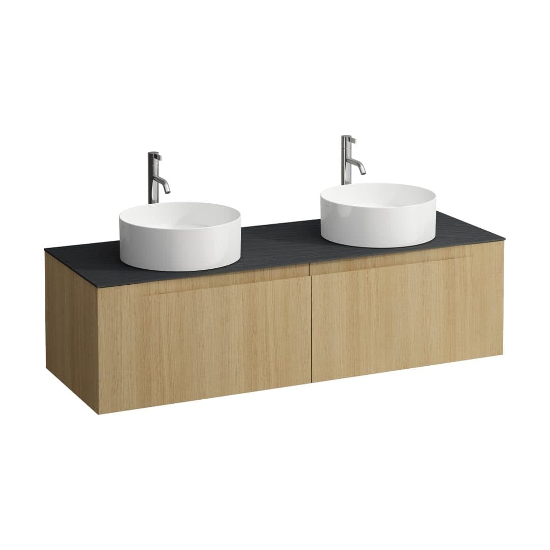 Laufen ARUN – Έπιπλο Νιπτήρα – 1405 mm, 2 συρτάρια, πάγκος Ardesia Nera, ανοίγματα αριστερά & δεξιά, με οπή μπαταρίας – Light oak (H4151391512501)