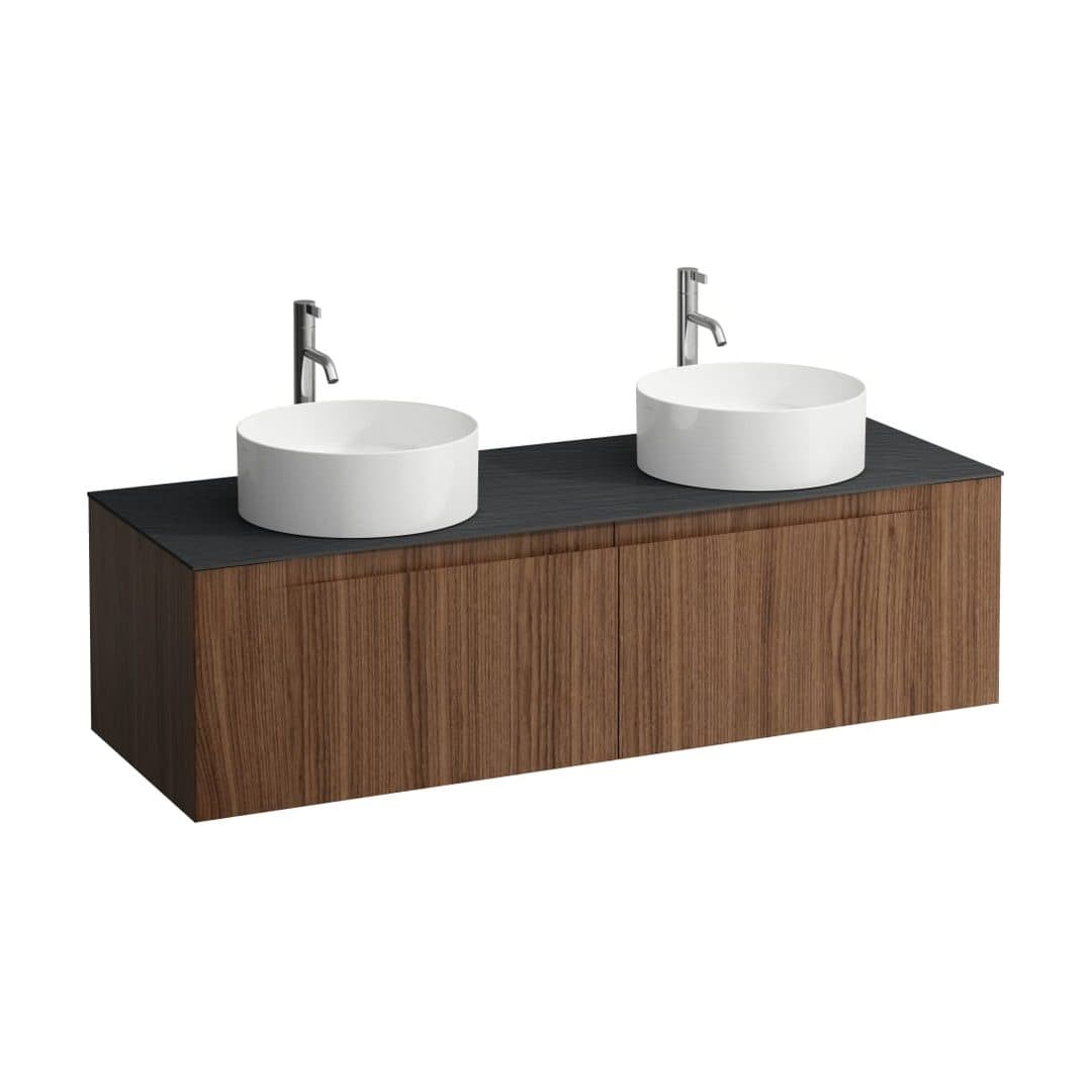 Laufen ARUN – Έπιπλο Νιπτήρα – 1405 mm, 2 συρτάρια, πάγκος Ardesia Nera, ανοίγματα αριστερά & δεξιά, με οπή μπαταρίας – Noce canaletto - Real wood veneer (H4151391516301)