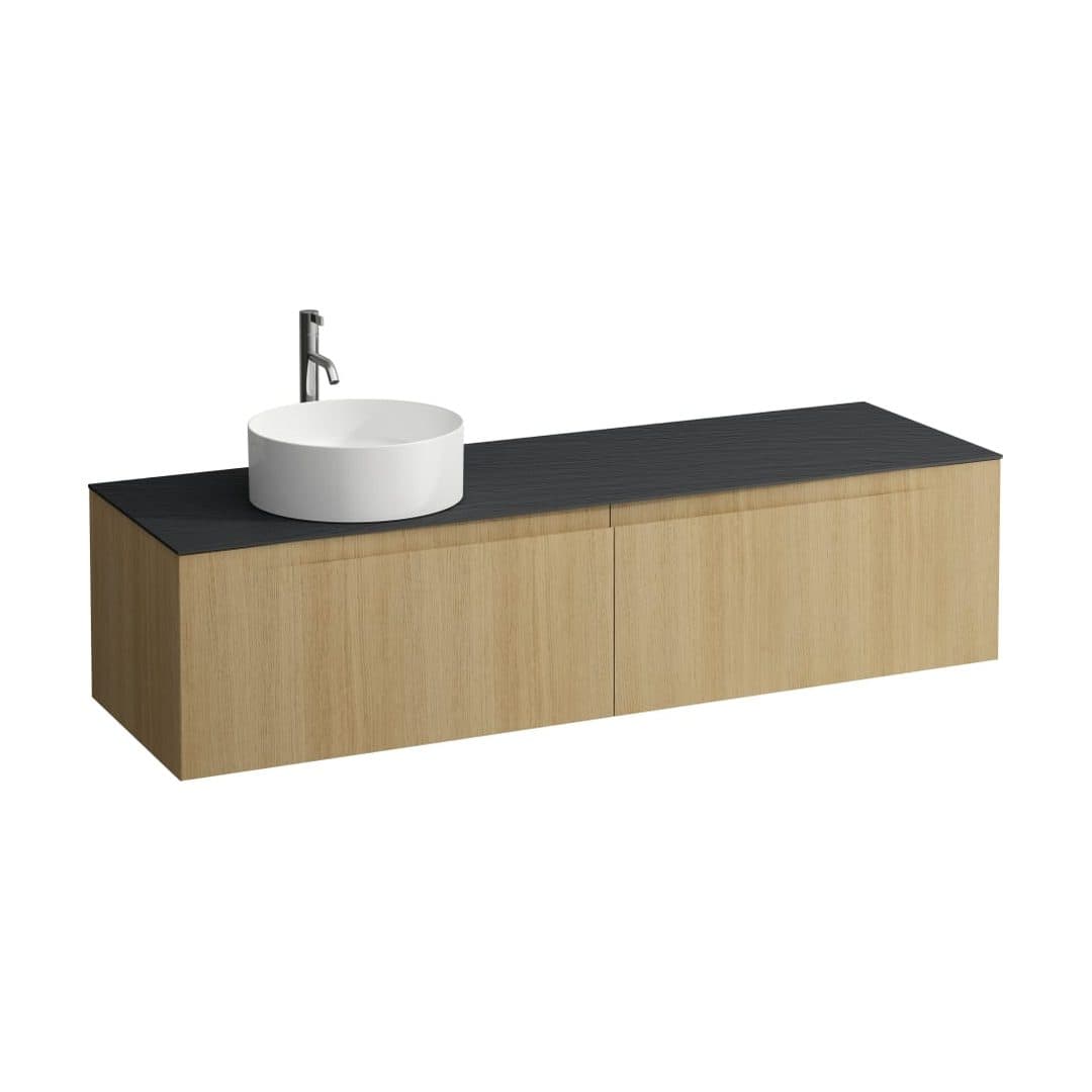 Laufen ARUN – Έπιπλο Νιπτήρα – 1605 mm, 2 συρτάρια, πάγκος Ardesia Nera, άνοιγμα αριστερά, με οπή μπαταρίας – Light oak (H4151461512501)