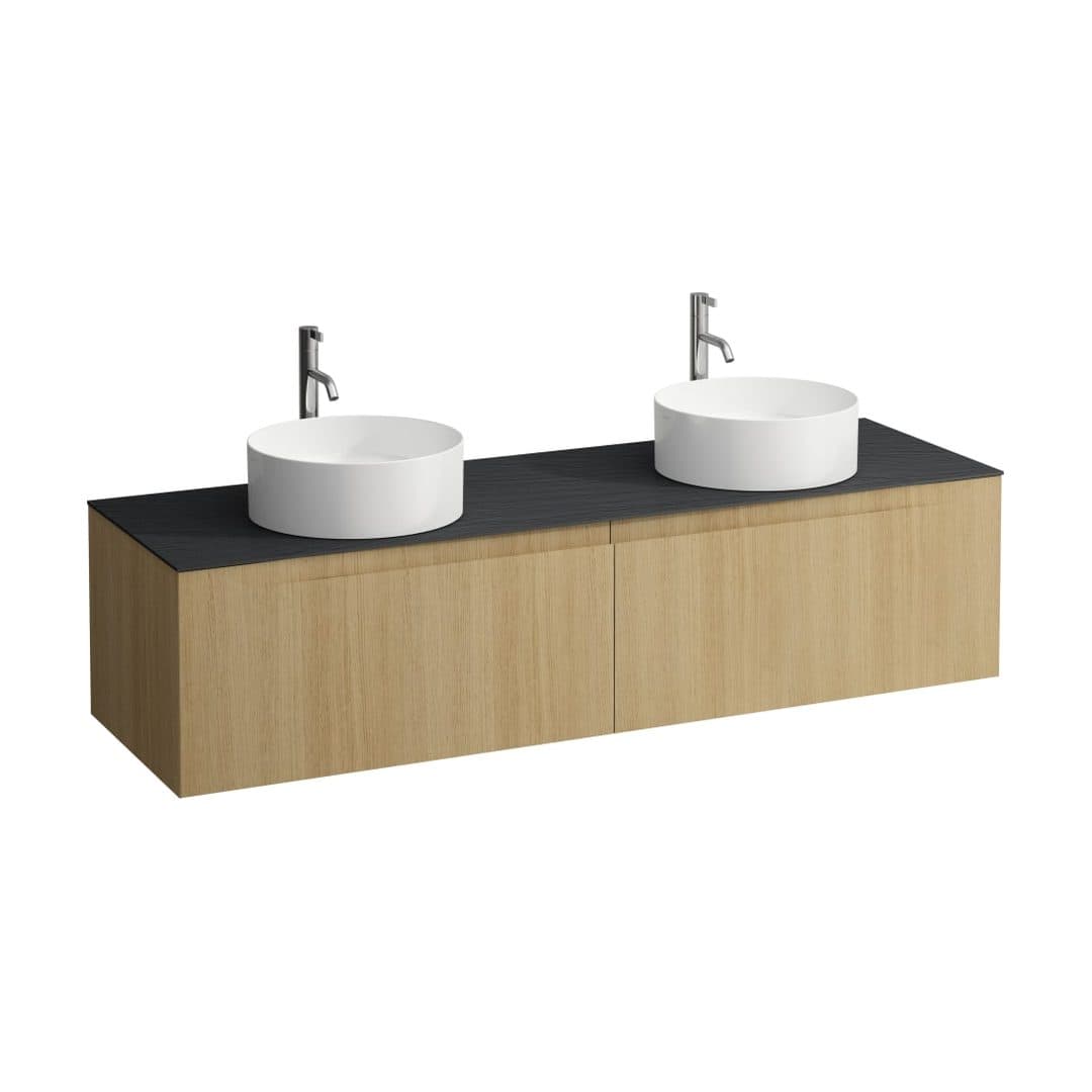 Laufen ARUN – Έπιπλο Νιπτήρα – 1605 mm, 2 συρτάρια, πάγκος Ardesia Nera, ανοίγματα αριστερά & δεξιά, με οπή μπαταρίας – Light oak (H4151491512501)