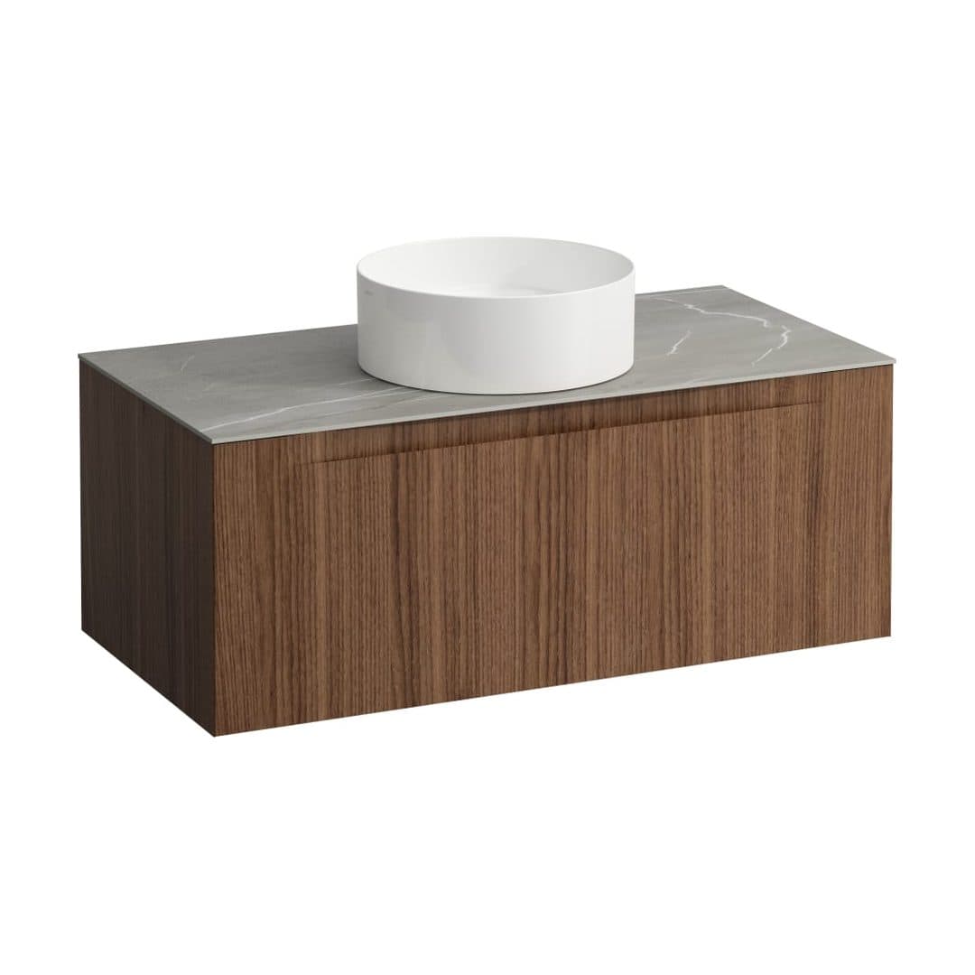Laufen ARUN – Έπιπλο Νιπτήρα – 1005 mm, 1 συρτάρι, πάγκος Piasentina Grigio, κεντρικό άνοιγμα – Noce canaletto - Real wood veneer (H4161111516301)