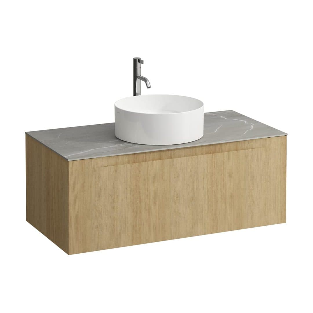 Laufen ARUN – Έπιπλο Νιπτήρα – 1005 mm, 1 συρτάρι, πάγκος Piasentina Grigio, κεντρικό άνοιγμα, με οπή μπαταρίας – Light oak (H4161151512501)