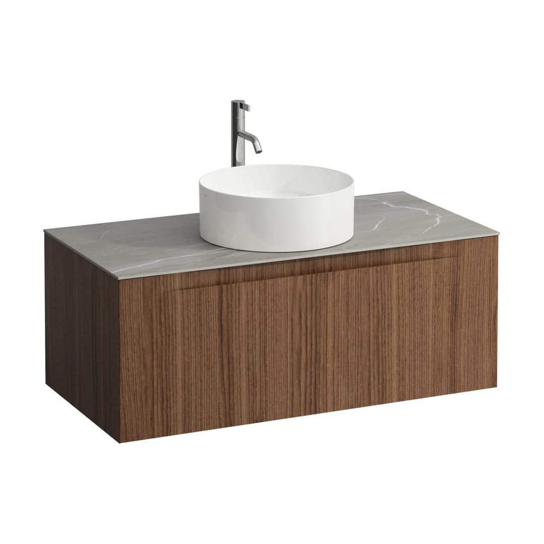 Laufen ARUN – Έπιπλο Νιπτήρα – 1005 mm, 1 συρτάρι, πάγκος Piasentina Grigio, κεντρικό άνοιγμα, με οπή μπαταρίας – Noce canaletto - Real wood veneer (H4161151516301)