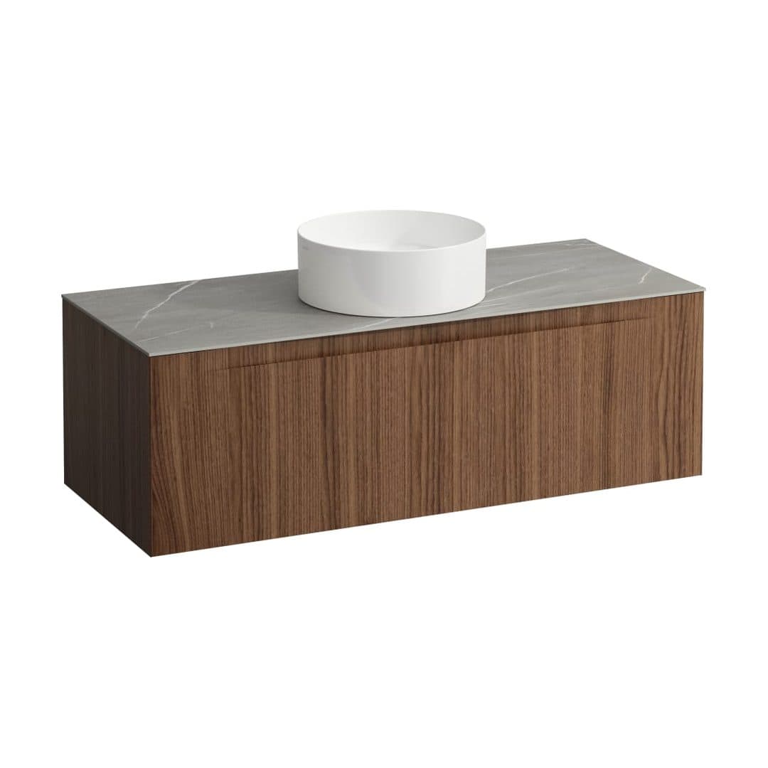 Laufen ARUN – Έπιπλο Νιπτήρα – 1205 mm, 1 συρτάρι, πάγκος Piasentina Grigio, κεντρικό άνοιγμα – Noce canaletto - Real wood veneer (H4161211516301)