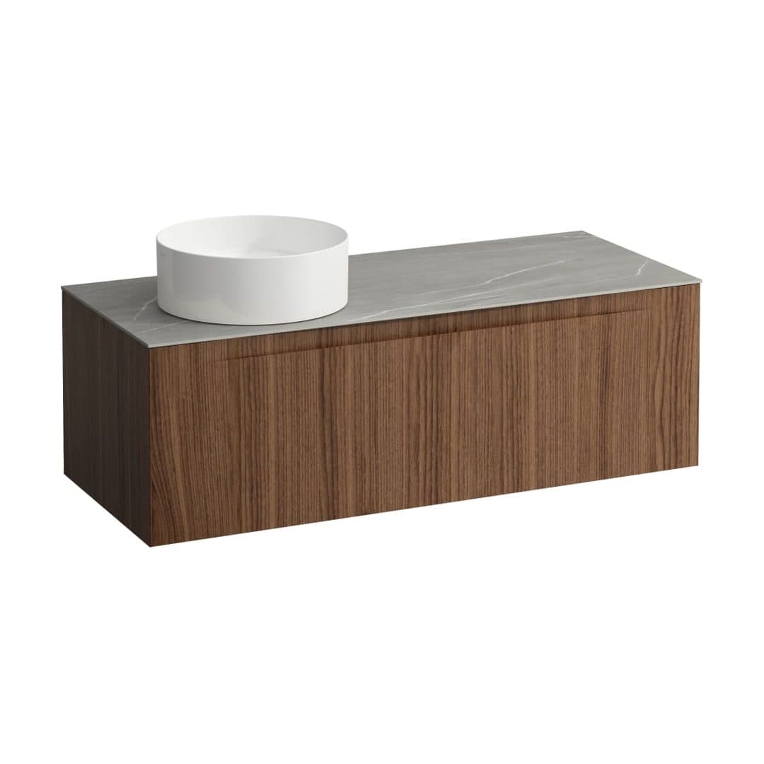 Laufen ARUN – Έπιπλο Νιπτήρα – 1205 mm, 1 συρτάρι, πάγκος Piasentina Grigio, άνοιγμα αριστερά – Noce canaletto - Real wood veneer (H4161221516301)