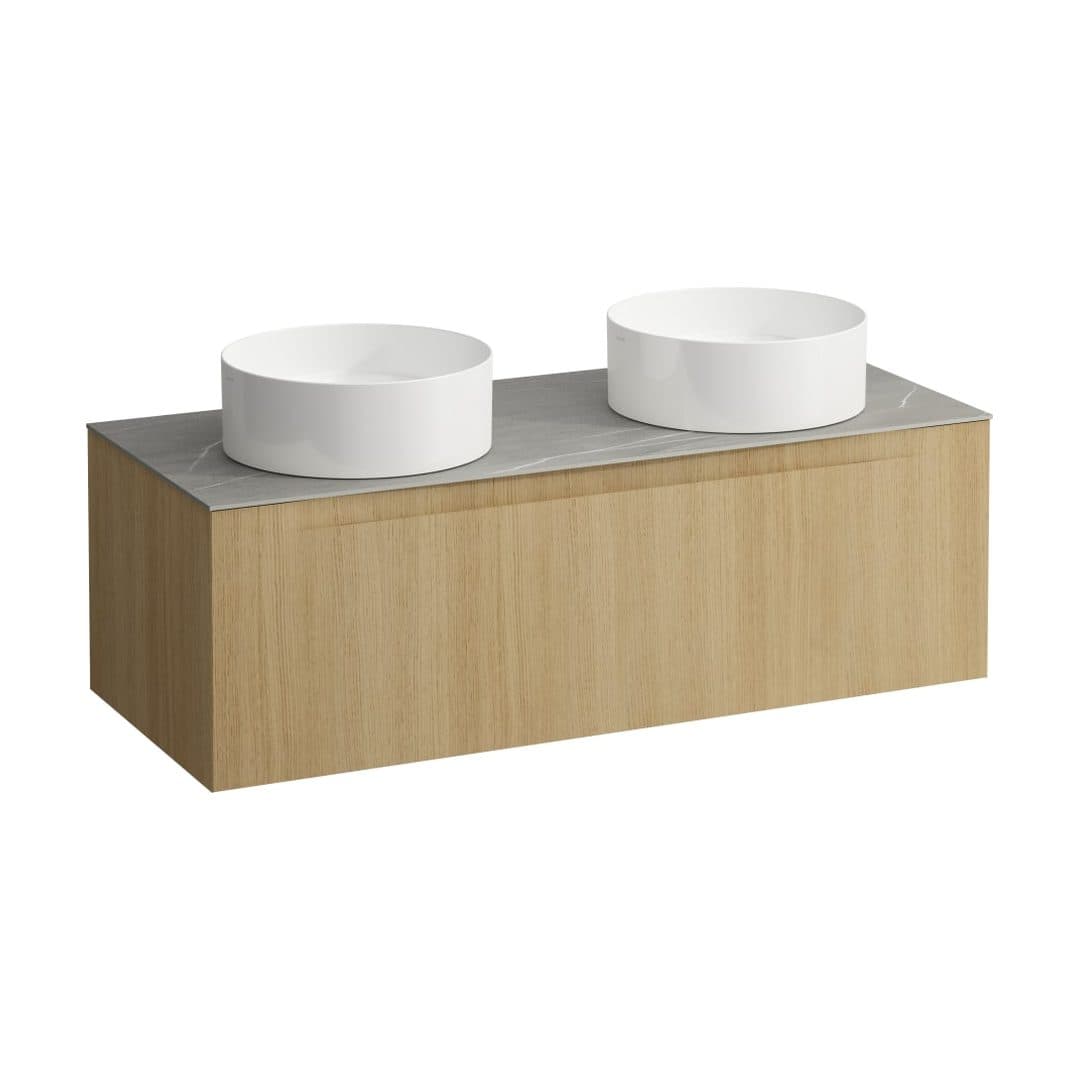 Laufen ARUN – Έπιπλο Νιπτήρα – 1205 mm, 1 συρτάρι, πάγκος Piasentina Grigio, ανοίγματα αριστερά & δεξιά – Light oak (H4161241512501)