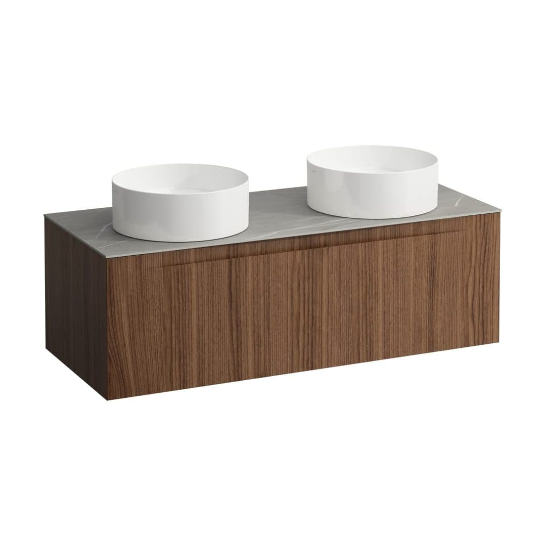 Laufen ARUN – Έπιπλο Νιπτήρα – 1205 mm, 1 συρτάρι, πάγκος Piasentina Grigio, ανοίγματα αριστερά & δεξιά – Noce canaletto - Real wood veneer (H4161241516301)