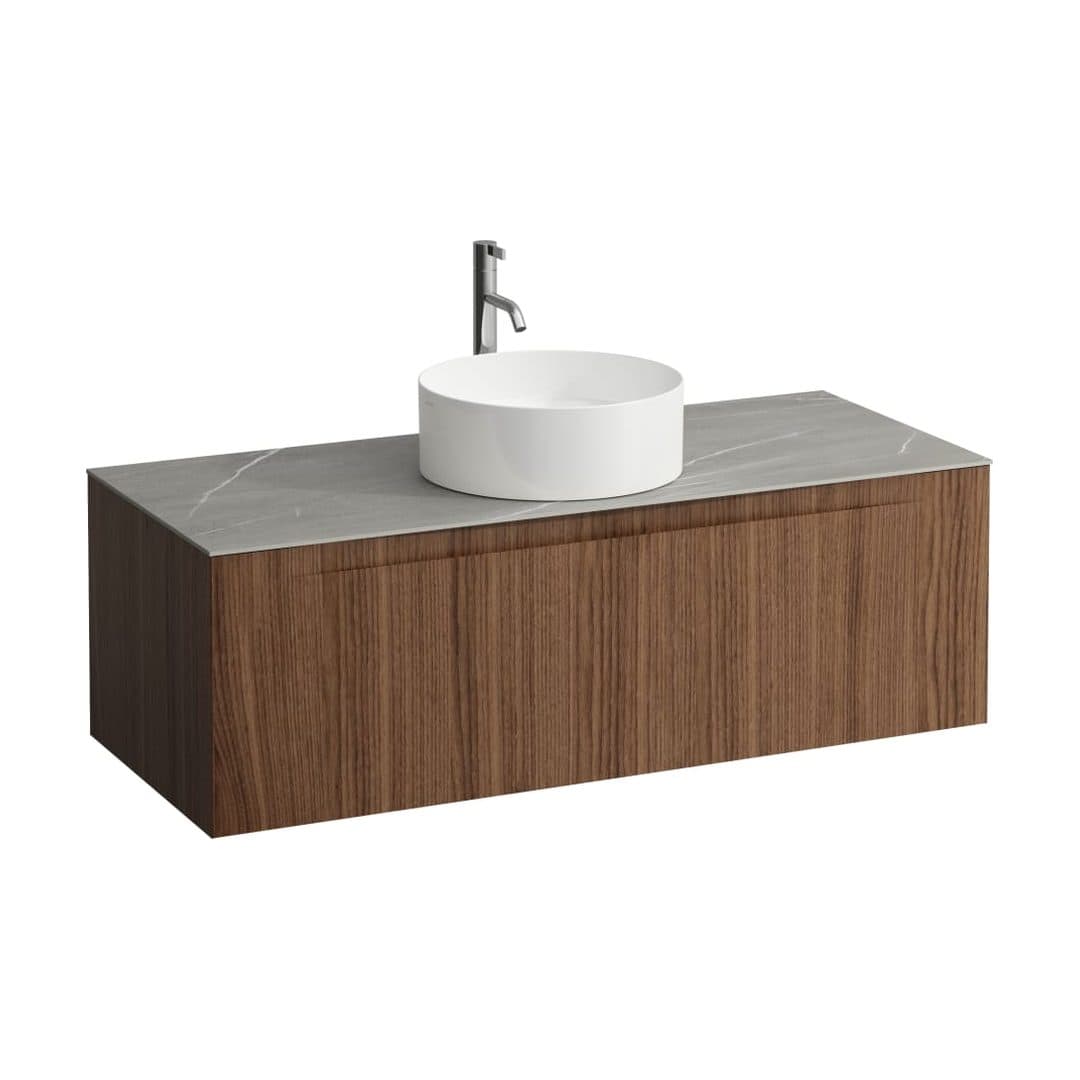 Laufen ARUN – Έπιπλο Νιπτήρα – 1205 mm, 1 συρτάρι, πάγκος Piasentina Grigio, κεντρικό άνοιγμα, με οπή μπαταρίας – Noce canaletto - Real wood veneer (H4161251516301)