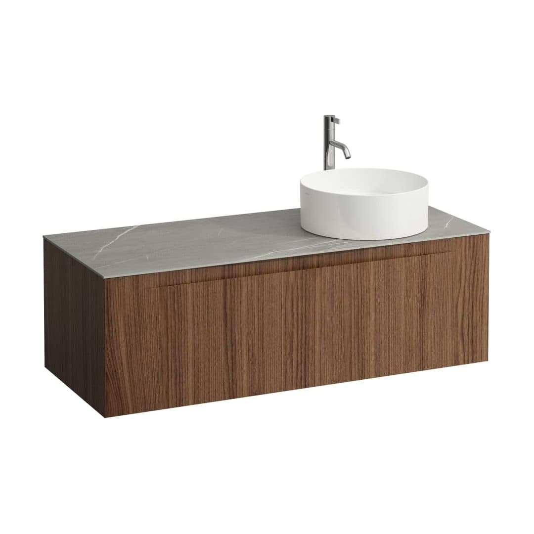 Laufen ARUN – Έπιπλο Νιπτήρα – 1205 mm, 1 συρτάρι, πάγκος Piasentina Grigio, άνοιγμα δεξιά, με οπή μπαταρίας – Noce canaletto - Real wood veneer (H4161271516301)