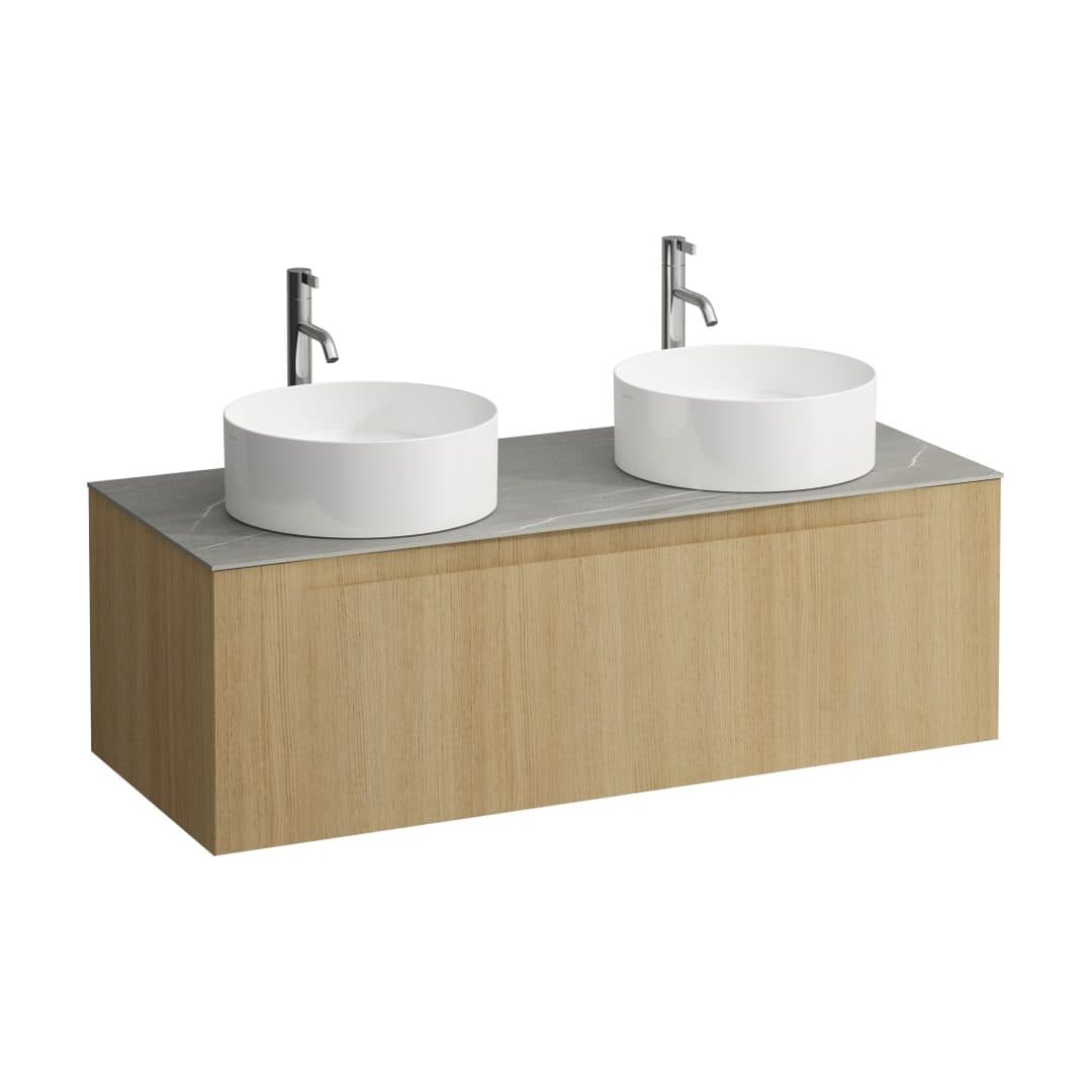 Laufen ARUN – Έπιπλο Νιπτήρα – 1205 mm, 1 συρτάρι, πάγκος Piasentina Grigio, ανοίγματα αριστερά & δεξιά, με οπή μπαταρίας – Light oak (H4161291512501)
