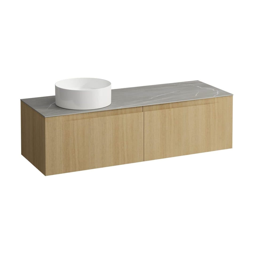 Laufen ARUN – Έπιπλο Νιπτήρα – 1405 mm, 2 συρτάρια, πάγκος Piasentina Grigio, άνοιγμα αριστερά – Light oak (H4161321512501)