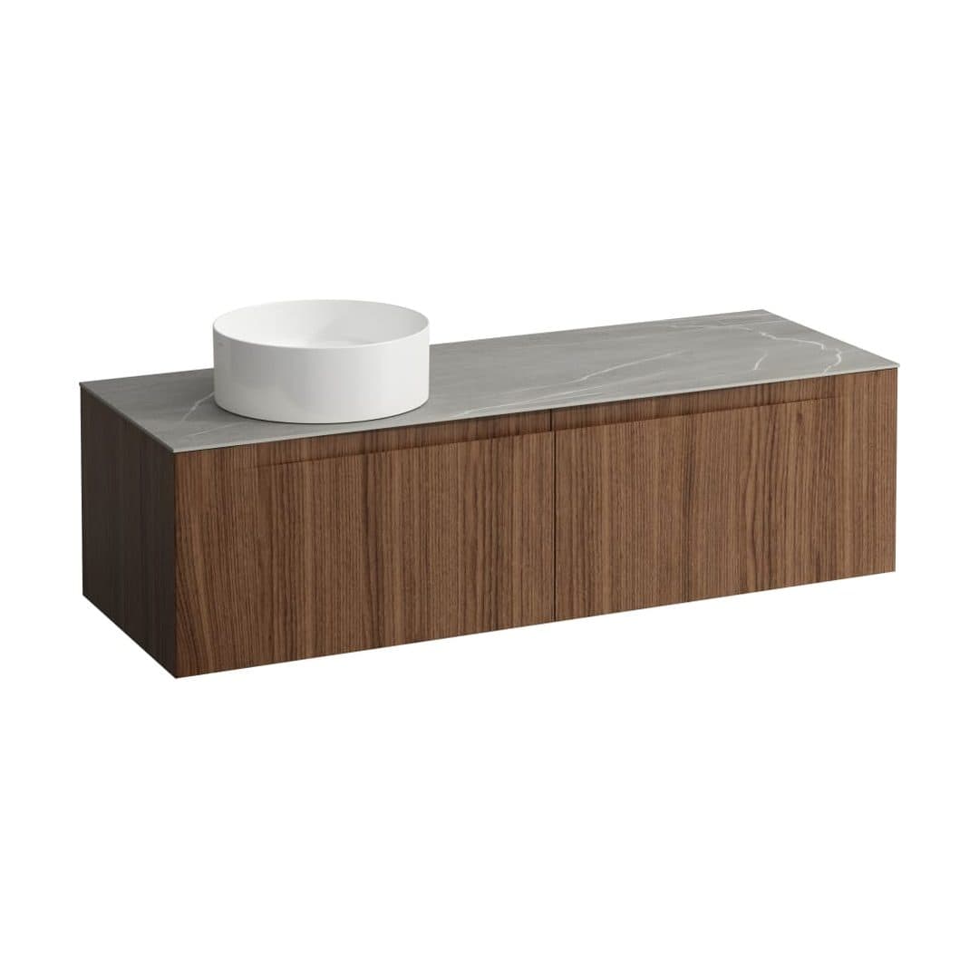 Laufen ARUN – Έπιπλο Νιπτήρα – 1405 mm, 2 συρτάρια, πάγκος Piasentina Grigio, άνοιγμα αριστερά – Noce canaletto - Real wood veneer (H4161321516301)