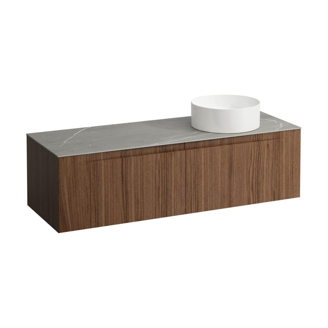 Laufen ARUN – Έπιπλο Νιπτήρα – 1405 mm, 2 συρτάρια, πάγκος Piasentina Grigio, άνοιγμα δεξιά – Noce canaletto - Real wood veneer (H4161331516301)