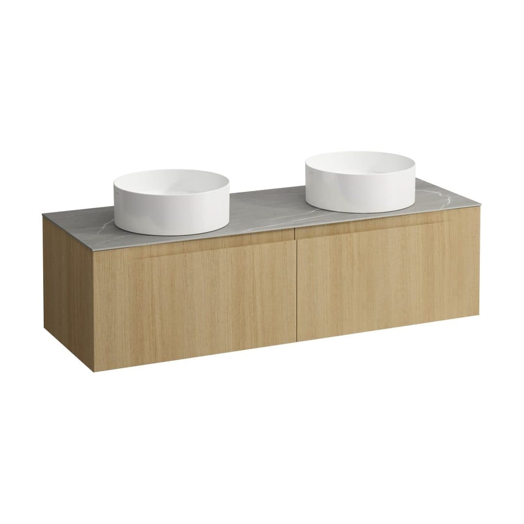Laufen ARUN – Έπιπλο Νιπτήρα – 1405 mm, 2 συρτάρια, πάγκος Piasentina Grigio, ανοίγματα αριστερά & δεξιά – Light oak (H4161341512501)
