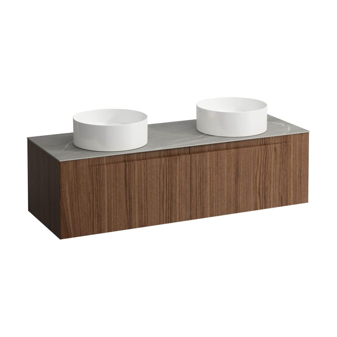Laufen ARUN – Έπιπλο Νιπτήρα – 1405 mm, 2 συρτάρια, πάγκος Piasentina Grigio, ανοίγματα αριστερά & δεξιά – Noce canaletto - Real wood veneer (H4161341516301)