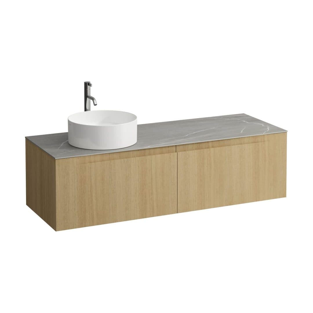 Laufen ARUN – Έπιπλο Νιπτήρα – 1405 mm, 2 συρτάρια, πάγκος Piasentina Grigio, άνοιγμα αριστερά, με οπή μπαταρίας – Light oak (H4161361512501)