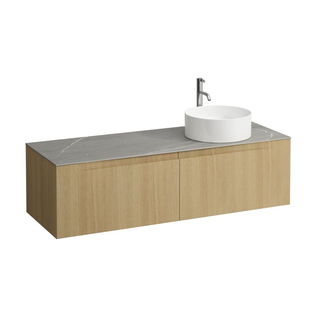 Laufen ARUN – Έπιπλο Νιπτήρα – 1405 mm, 2 συρτάρια, πάγκος Piasentina Grigio, άνοιγμα δεξιά, με οπή μπαταρίας – Light oak (H4161371512501)