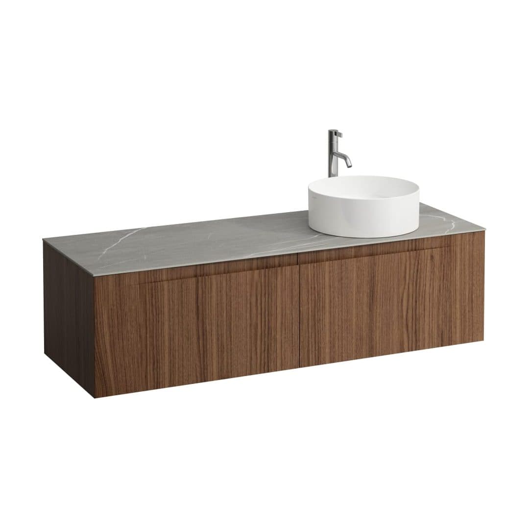 Laufen ARUN – Έπιπλο Νιπτήρα – 1405 mm, 2 συρτάρια, πάγκος Piasentina Grigio, άνοιγμα δεξιά, με οπή μπαταρίας – Noce canaletto - Real wood veneer (H4161371516301)