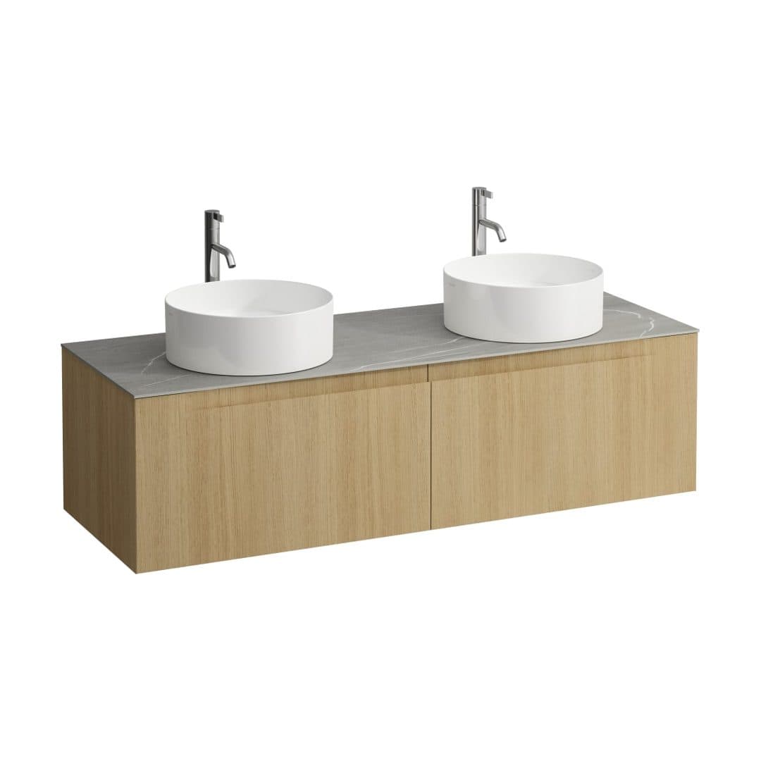 Laufen ARUN – Έπιπλο Νιπτήρα – 1405 mm, 2 συρτάρια, πάγκος Piasentina Grigio, ανοίγματα αριστερά & δεξιά, με οπή μπαταρίας – Light oak (H4161391512501)
