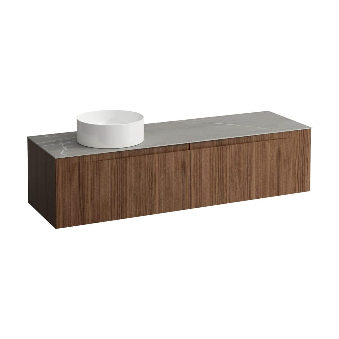Laufen ARUN – Έπιπλο Νιπτήρα – 1605 mm, 2 συρτάρια, πάγκος Piasentina Grigio, άνοιγμα αριστερά – Noce canaletto - Real wood veneer (H4161421516301)