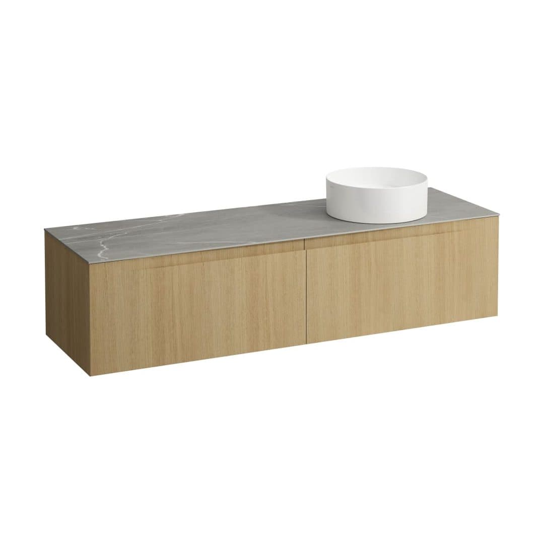 Laufen ARUN – Έπιπλο Νιπτήρα – 1605 mm, 2 συρτάρια, πάγκος Piasentina Grigio, άνοιγμα δεξιά – Light oak (H4161431512501)