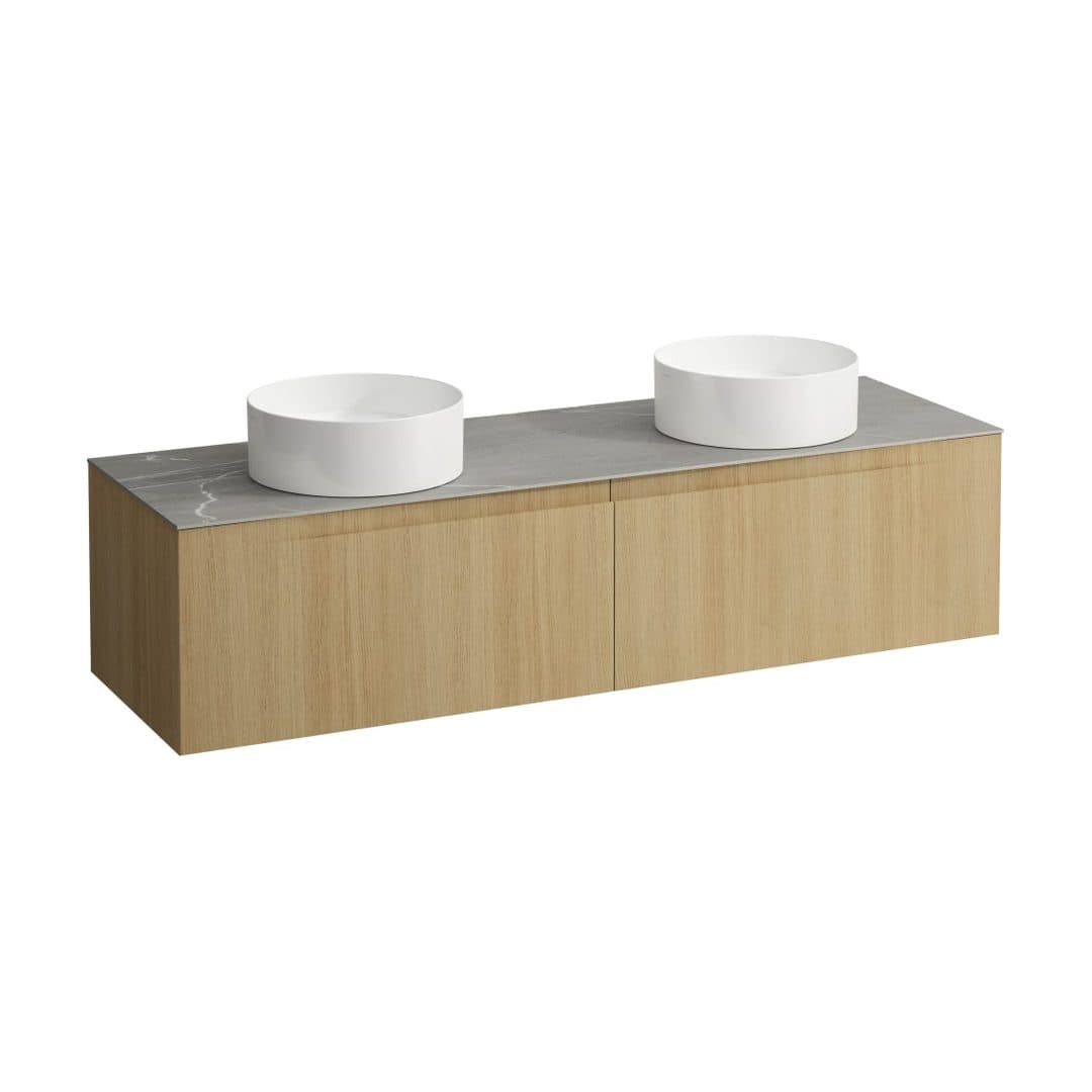 Laufen ARUN – Έπιπλο Νιπτήρα – 1605 mm, 2 συρτάρια, πάγκος Piasentina Grigio, ανοίγματα αριστερά & δεξιά – Light oak (H4161441512501)